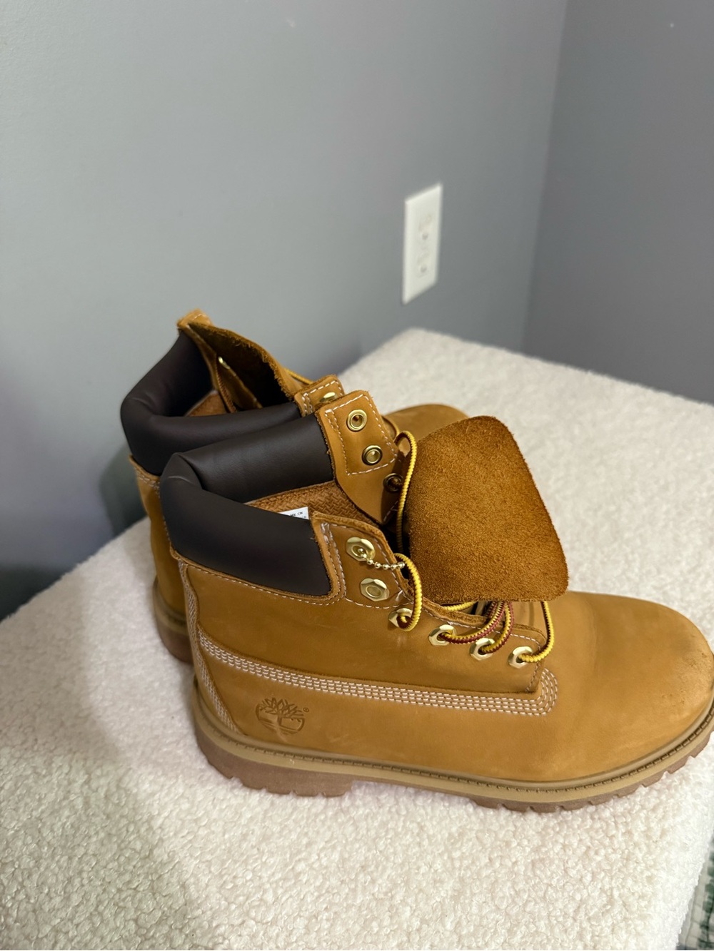Timberland Wheat Nubuck Work Boots with Dark Brown Collar